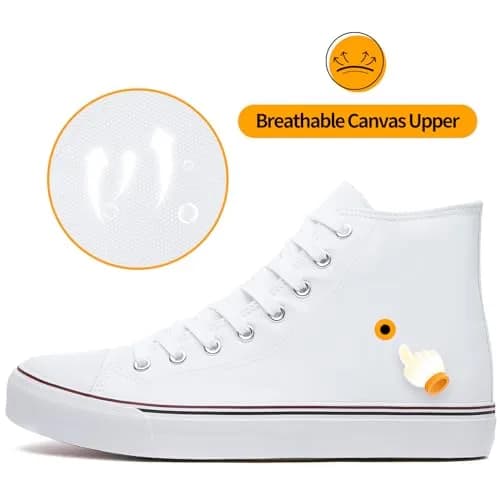 ZGR Mens High Top Canvas Sneakers Lace Up White US9.5 | Breathable Canvas & Anti-Slip Rubber Sole thumbnail 4