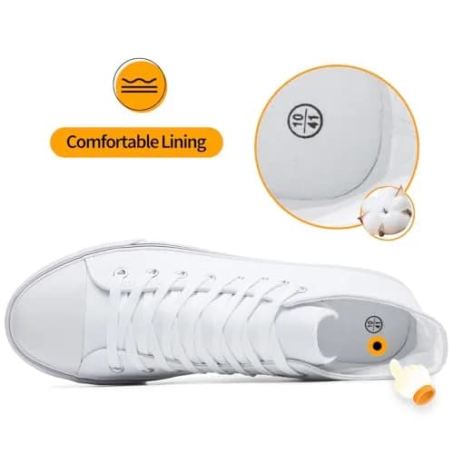 ZGR Mens High Top Canvas Sneakers Lace Up White US9.5 | Breathable Canvas & Anti-Slip Rubber Sole thumbnail 5
