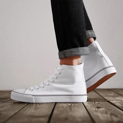 ZGR Mens High Top Canvas Sneakers Lace Up White US9.5 | Breathable Canvas & Anti-Slip Rubber Sole thumbnail 2