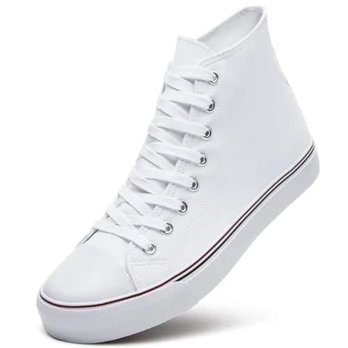 ZGR High Top Canvas Sneakers Lace Up White US7 | Breathable, Anti-Slip Rubber Sole, Classic Walking Style thumbnail 1