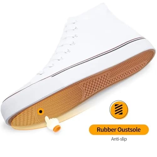 ZGR High Top Canvas Sneakers Lace Up White US7 | Breathable, Anti-Slip Rubber Sole, Classic Walking Style thumbnail 6