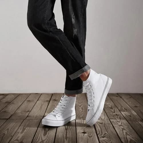 ZGR High Top Canvas Sneakers Lace Up White US7 | Breathable, Anti-Slip Rubber Sole, Classic Walking Style thumbnail 8