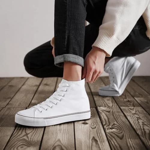 ZGR High Top Canvas Sneakers Lace Up White US7 | Breathable, Anti-Slip Rubber Sole, Classic Walking Style thumbnail 9