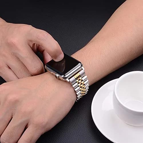 baozai Stainless Steel Watch Band for Apple Watch Ultra 3/2/1, 46mm/45mm/44mm/42mm with Butterfly Clasp | Silver/Gold Jubilee Style thumbnail 6