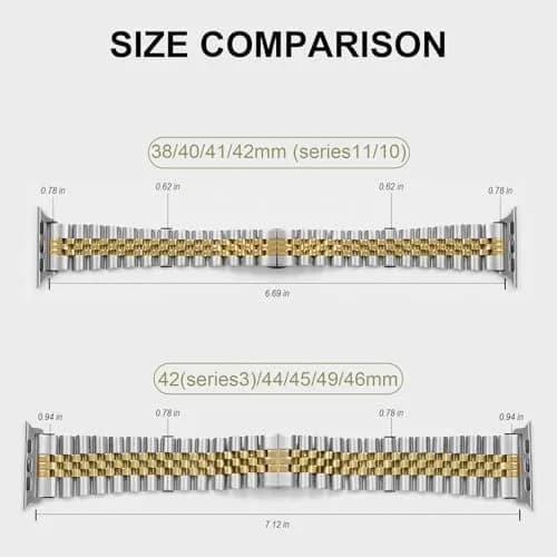 baozai Stainless Steel Watch Band for Apple Watch Ultra 3/2/1, 46mm/45mm/44mm/42mm with Butterfly Clasp | Silver/Gold Jubilee Style thumbnail 3