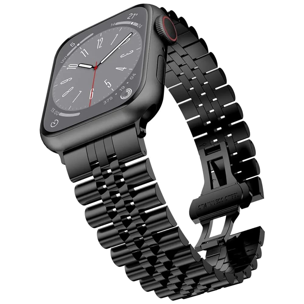 baozai Stainless Steel Watch Band for Apple Watch Ultra 3/2/1, 46mm/45mm/44mm/42mm, Black | Fits 6.7"-8.9" Wrists