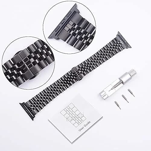 baozai Stainless Steel Watch Band for Apple Watch Ultra 3/2/1, 46mm/45mm/44mm/42mm, Black | Fits 6.7"-8.9" Wrists thumbnail 4