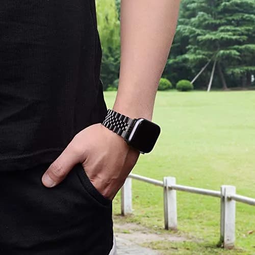 baozai Stainless Steel Watch Band for Apple Watch Ultra 3/2/1, 46mm/45mm/44mm/42mm, Black | Fits 6.7"-8.9" Wrists thumbnail 5