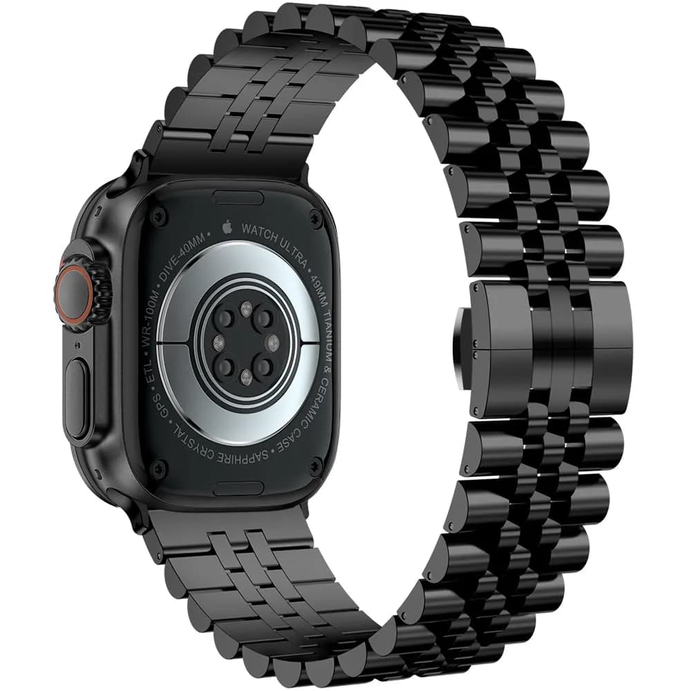 baozai Stainless Steel Watch Band for Apple Watch Ultra 3/2/1, 46mm/45mm/44mm/42mm, Black | Fits 6.7"-8.9" Wrists - view 2