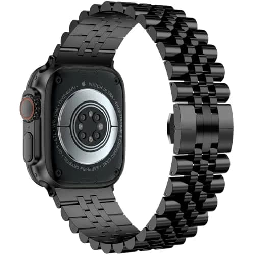 baozai Stainless Steel Watch Band for Apple Watch Ultra 3/2/1, 46mm/45mm/44mm/42mm, Black | Fits 6.7"-8.9" Wrists thumbnail 2