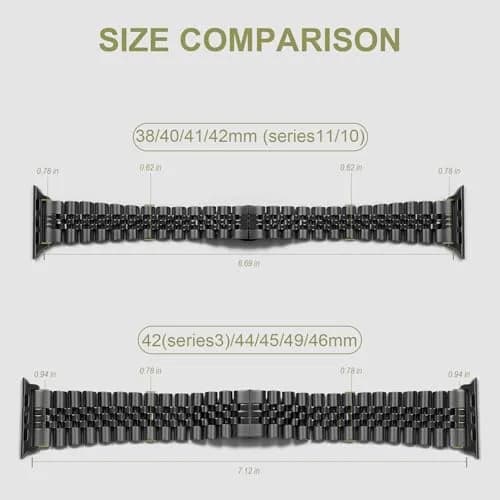 baozai Stainless Steel Watch Band for Apple Watch Ultra 3/2/1, 46mm/45mm/44mm/42mm, Black | Fits 6.7"-8.9" Wrists thumbnail 3