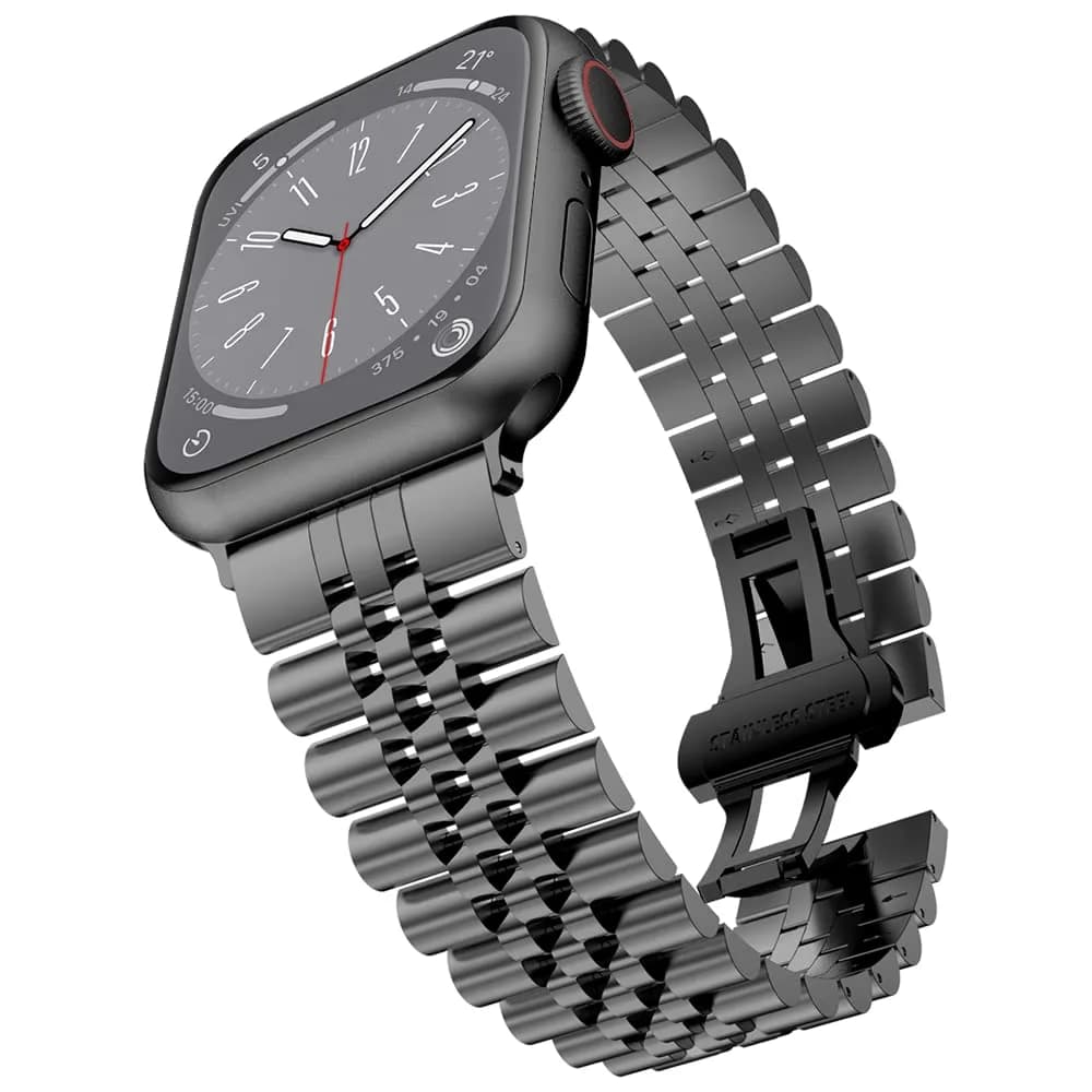 baozai Stainless Steel Watch Band for Apple Watch Ultra 3/2/1 46mm/45mm/44mm/42mm | Space Gray Jubilee Strap with Butterfly Clasp