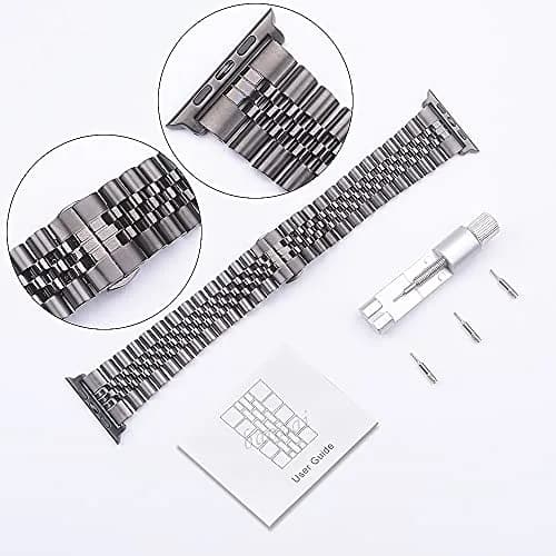 baozai Stainless Steel Watch Band for Apple Watch Ultra 3/2/1 46mm/45mm/44mm/42mm | Space Gray Jubilee Strap with Butterfly Clasp thumbnail 4