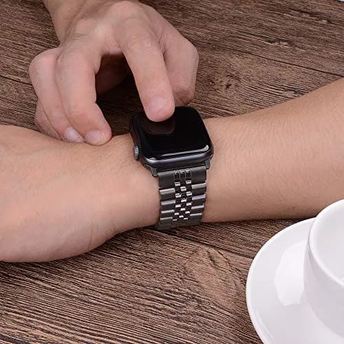 baozai Stainless Steel Watch Band for Apple Watch Ultra 3/2/1 46mm/45mm/44mm/42mm | Space Gray Jubilee Strap with Butterfly Clasp thumbnail 5