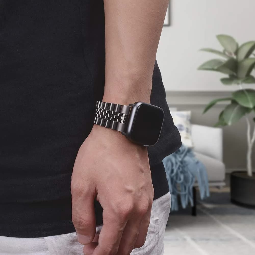 baozai Stainless Steel Watch Band for Apple Watch Ultra 3/2/1 46mm/45mm/44mm/42mm | Space Gray Jubilee Strap with Butterfly Clasp - view 6