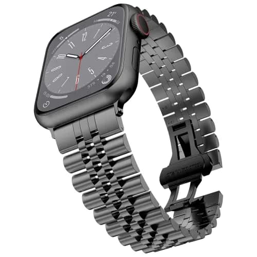 baozai Stainless Steel Watch Band for Apple Watch Ultra 3/2/1 46mm/45mm/44mm/42mm | Space Gray Jubilee Strap with Butterfly Clasp thumbnail 1