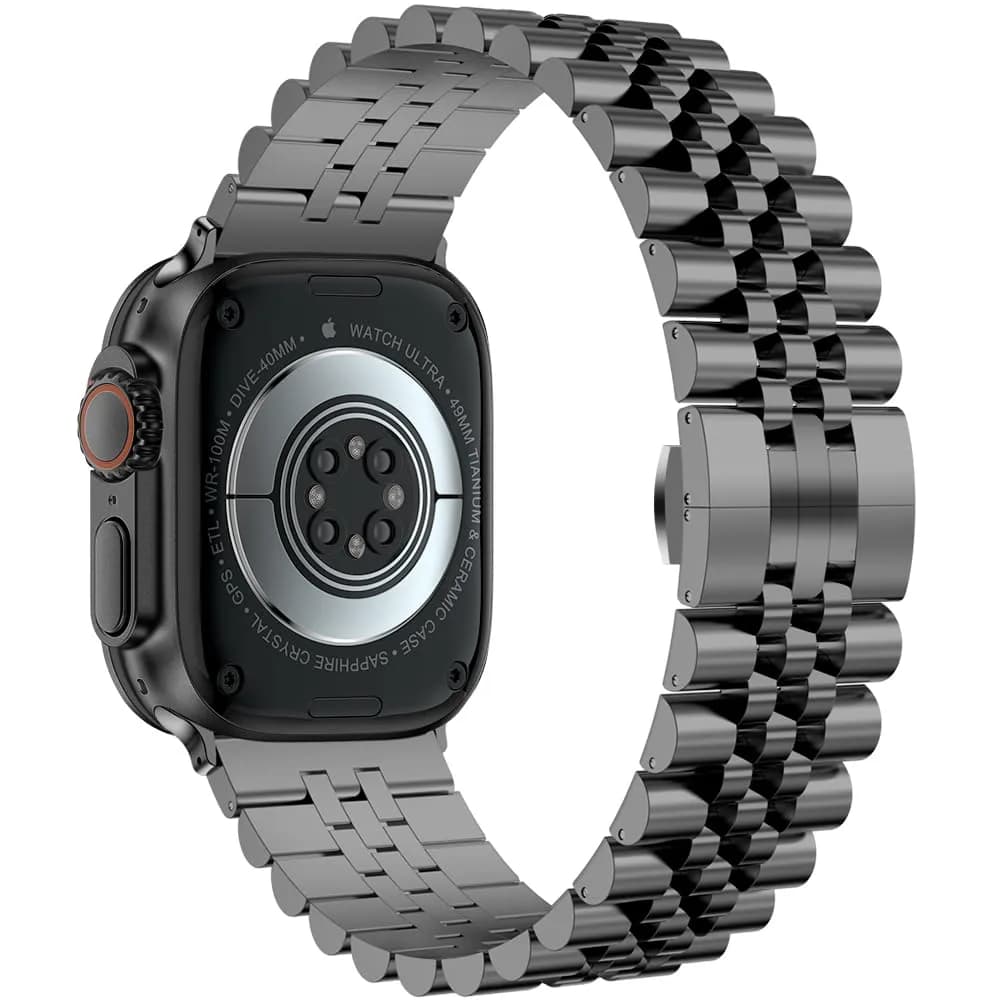 baozai Stainless Steel Watch Band for Apple Watch Ultra 3/2/1 46mm/45mm/44mm/42mm | Space Gray Jubilee Strap with Butterfly Clasp - view 2