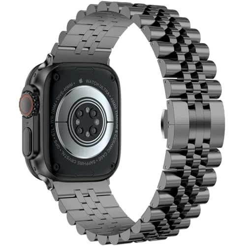 baozai Stainless Steel Watch Band for Apple Watch Ultra 3/2/1 46mm/45mm/44mm/42mm | Space Gray Jubilee Strap with Butterfly Clasp thumbnail 2