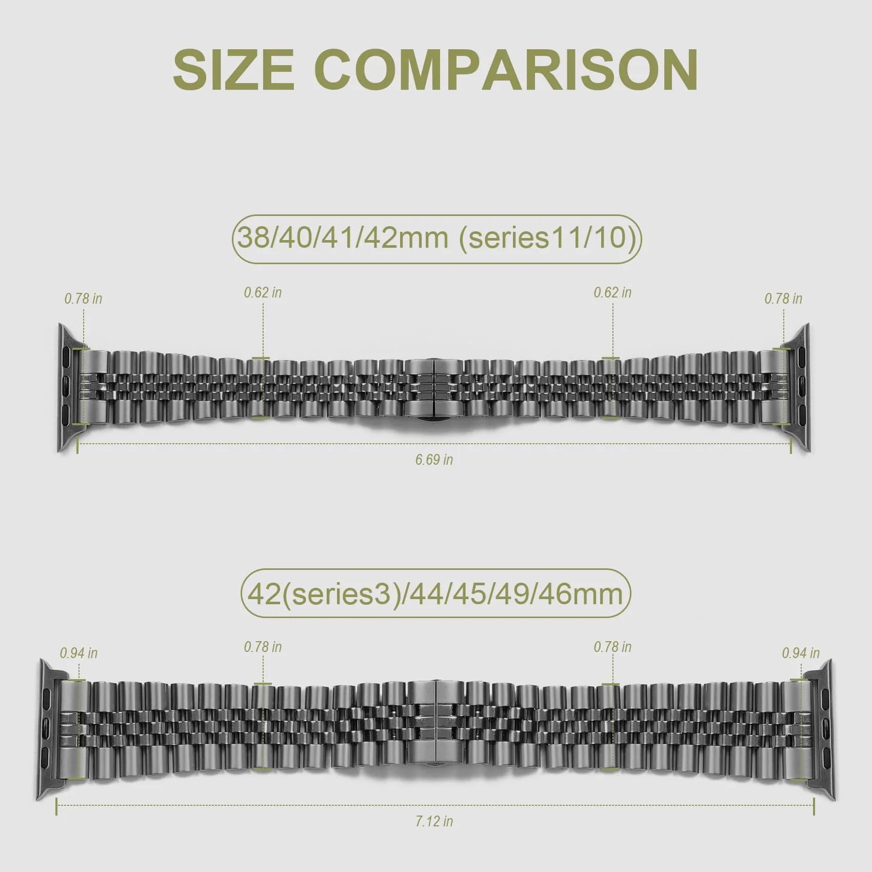 baozai Stainless Steel Watch Band for Apple Watch Ultra 3/2/1 46mm/45mm/44mm/42mm | Space Gray Jubilee Strap with Butterfly Clasp - view 3
