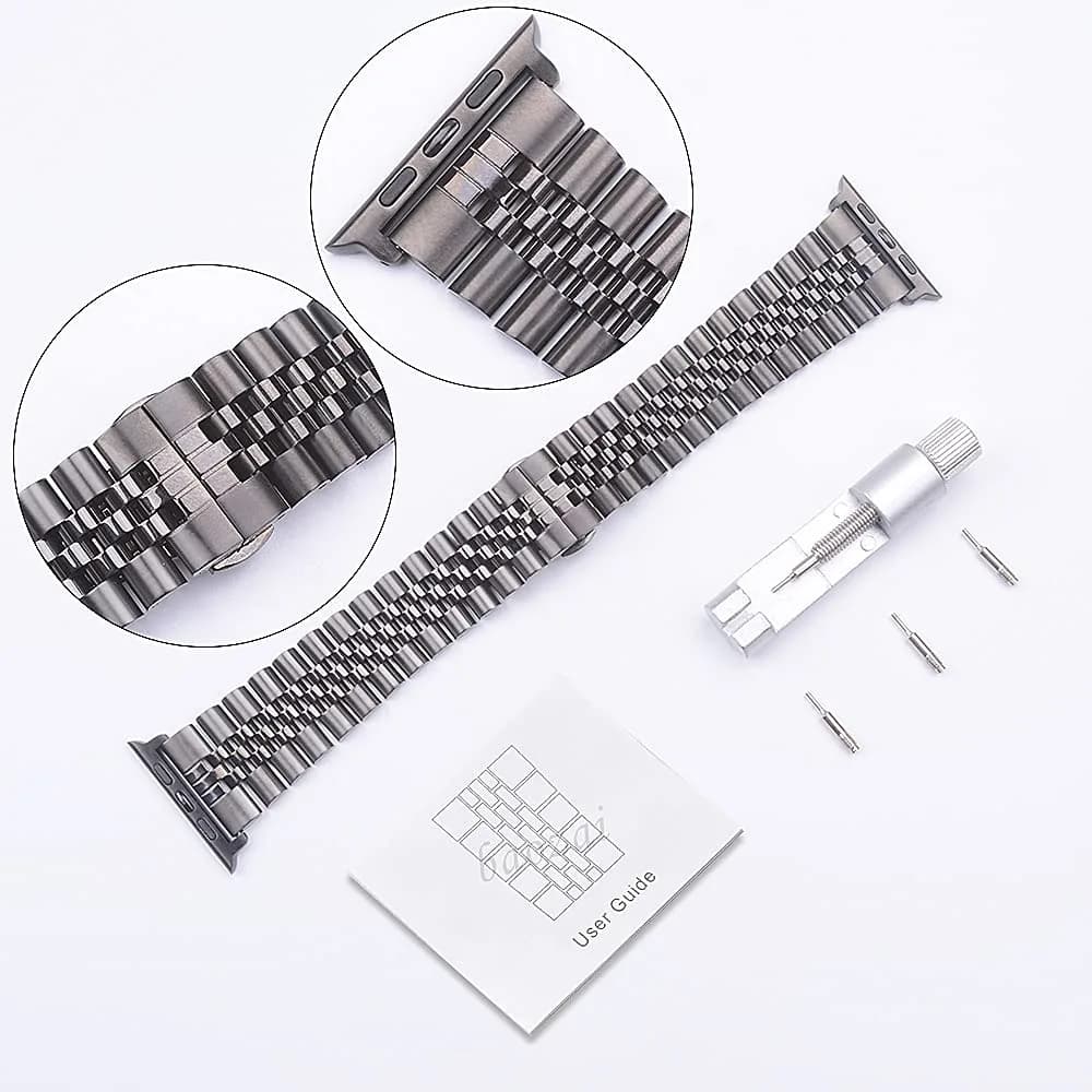 baozai Stainless Steel Watch Band for Apple Watch Ultra 3/2/1 46mm/45mm/44mm/42mm | Space Gray Jubilee Strap with Butterfly Clasp - view 4