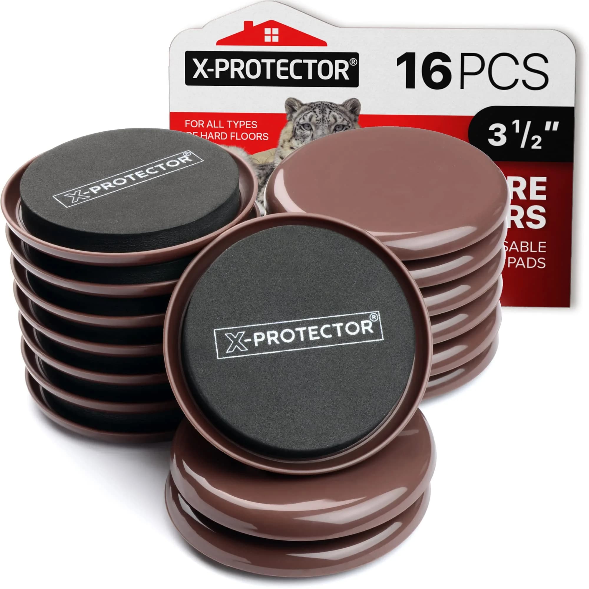 X-Protector Heavy Duty Furniture Sliders for Carpet - 16 PCS 3.5" Round Moving Pads | Protects Floors & Saves Energy - main product image