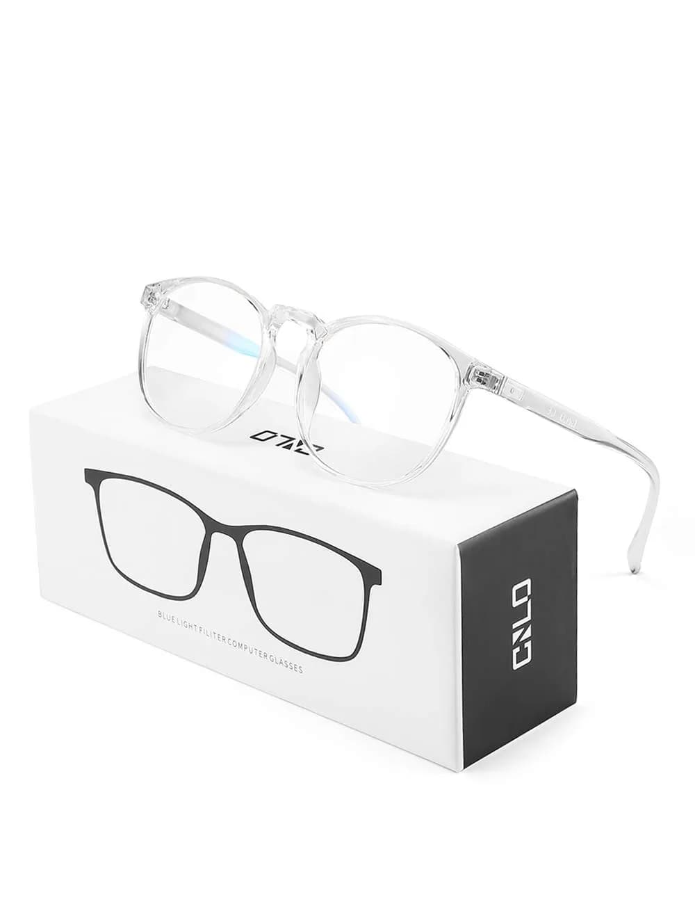 CNLO Blue Light Blocking Glasses Amber | Anti Eyestrain Computer Glasses for Men & Women — Crystal