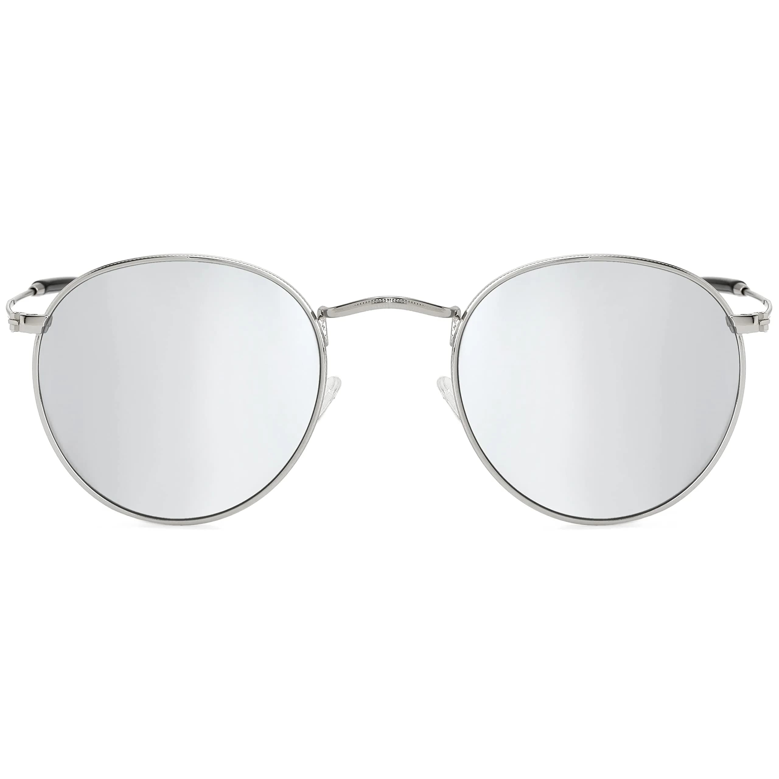 Kursan Small Round Metal Sunglasses for Men Women Mirrored Lens UV400 (Silver Frame/Silver Mirrored) | Vintage Circle Sun Glasses — Silver Frame/Silver Mirrored