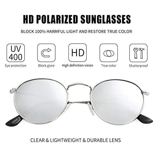 Kursan Small Round Metal Sunglasses for Men Women Mirrored Lens UV400 (Silver Frame/Silver Mirrored) | Vintage Circle Sun Glasses thumbnail 2