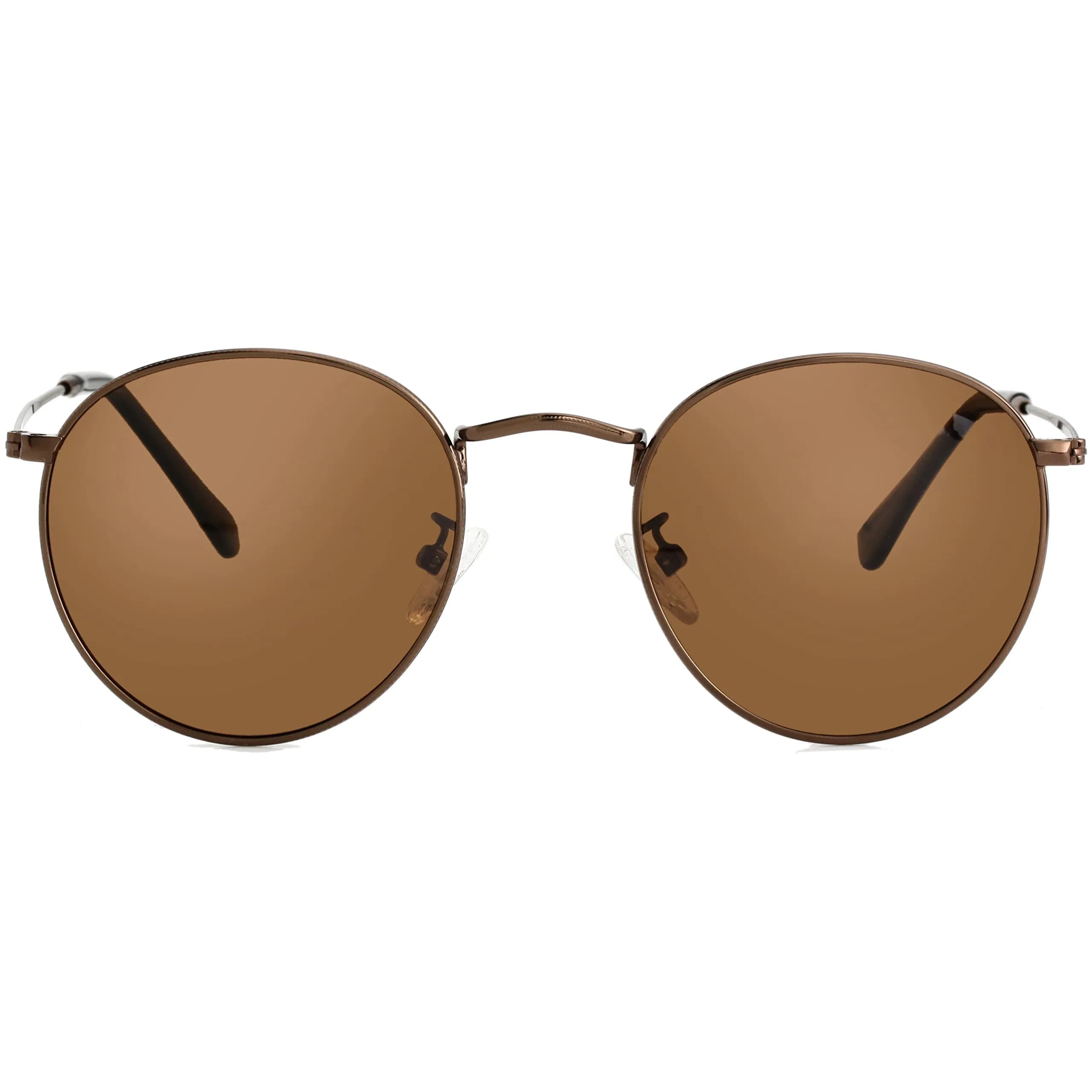Kursan Small Round Metal Sunglasses for Men Women Mirrored Lens UV400 (Silver Frame/Silver Mirrored) | Vintage Circle Sun Glasses — Brown Frame/Brown Lens