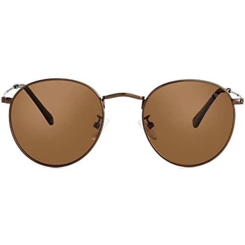 Kursan Small Round Metal Sunglasses for Men Women Mirrored Lens Classic Circle Sun Glasses (Brown Frame/Brown Lens) | UV400 Polarized thumbnail 1