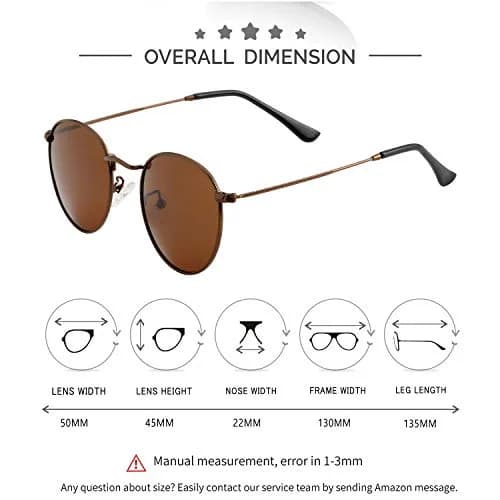 Kursan Small Round Metal Sunglasses for Men Women Mirrored Lens Classic Circle Sun Glasses (Brown Frame/Brown Lens) | UV400 Polarized thumbnail 6