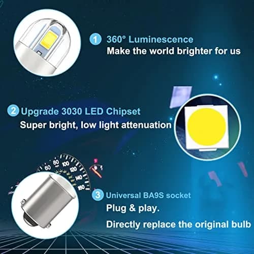 Anourney BA9S LED Bulbs 12V White | Super Bright Car Dome Map Lights thumbnail 4