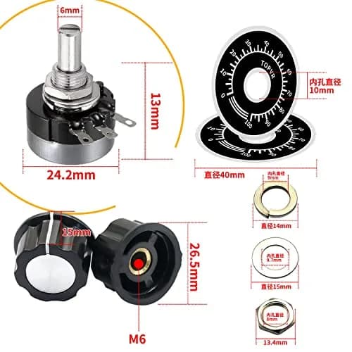 CenryKay RV24YN20S B502 5K Rotary Potentiometer with Knobs & Dials, 6mm Shaft, 20mm Length, 2W Power | Single Turn Carbon Film thumbnail 2