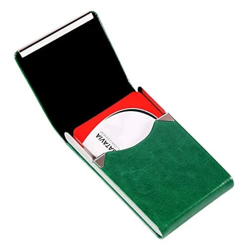 JuneLsy Professional PU Leather Business Card Holder Case with Magnetic Shut - Dark Green | Holds 15-20 Cards thumbnail 4