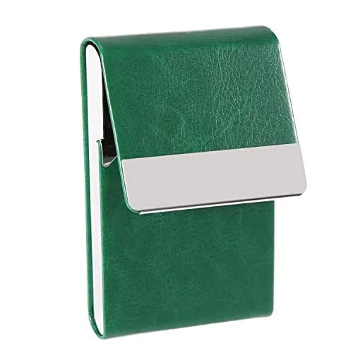 JuneLsy Professional PU Leather Business Card Holder Case with Magnetic Shut - Dark Green | Holds 15-20 Cards thumbnail 5