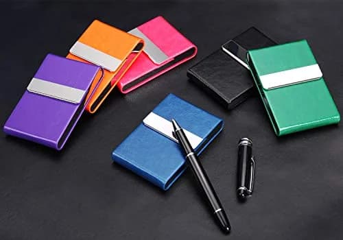JuneLsy Professional PU Leather Business Card Holder Case with Magnetic Shut - Dark Green | Holds 15-20 Cards thumbnail 2