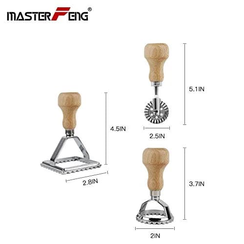 MASTER FENG Pasta Maker & Ravioli Cutter Set | Manual Aluminum Mold with Wooden Handle (MF-146) thumbnail 2
