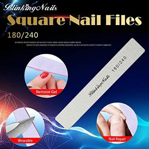 BlinkingNails 180/240 Grit Nail File Set (10 Count, 17.8cm) | Professional Double-Sided Emery Boards for Natural & Acrylic Nails thumbnail 2
