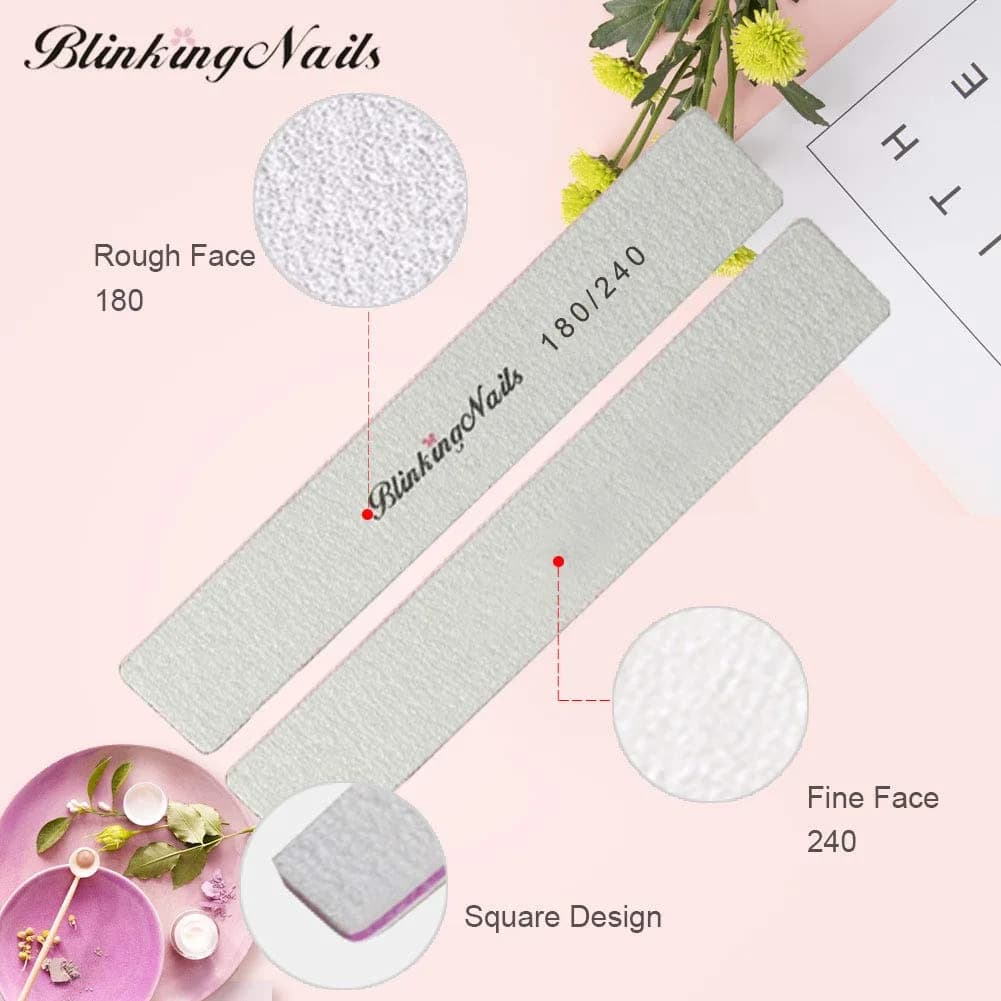 BlinkingNails 180/240 Grit Nail File Set (10 Count, 17.8cm) | Professional Double-Sided Emery Boards for Natural & Acrylic Nails - view 3