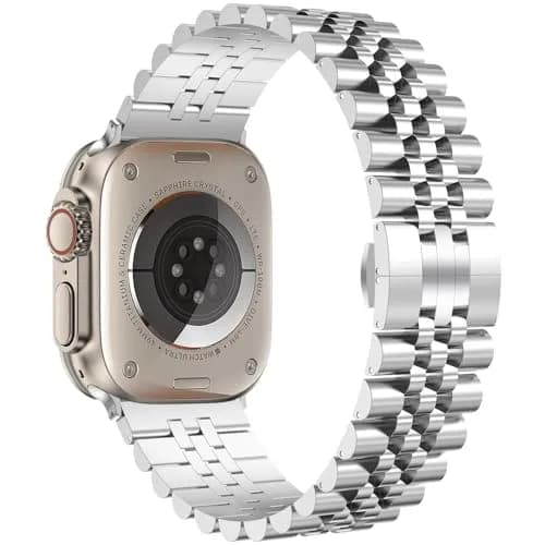 baozai Silver Stainless Steel Watch Band for Apple Watch Ultra 3/2/1, 46mm/49mm/45mm/44mm/42mm thumbnail 2
