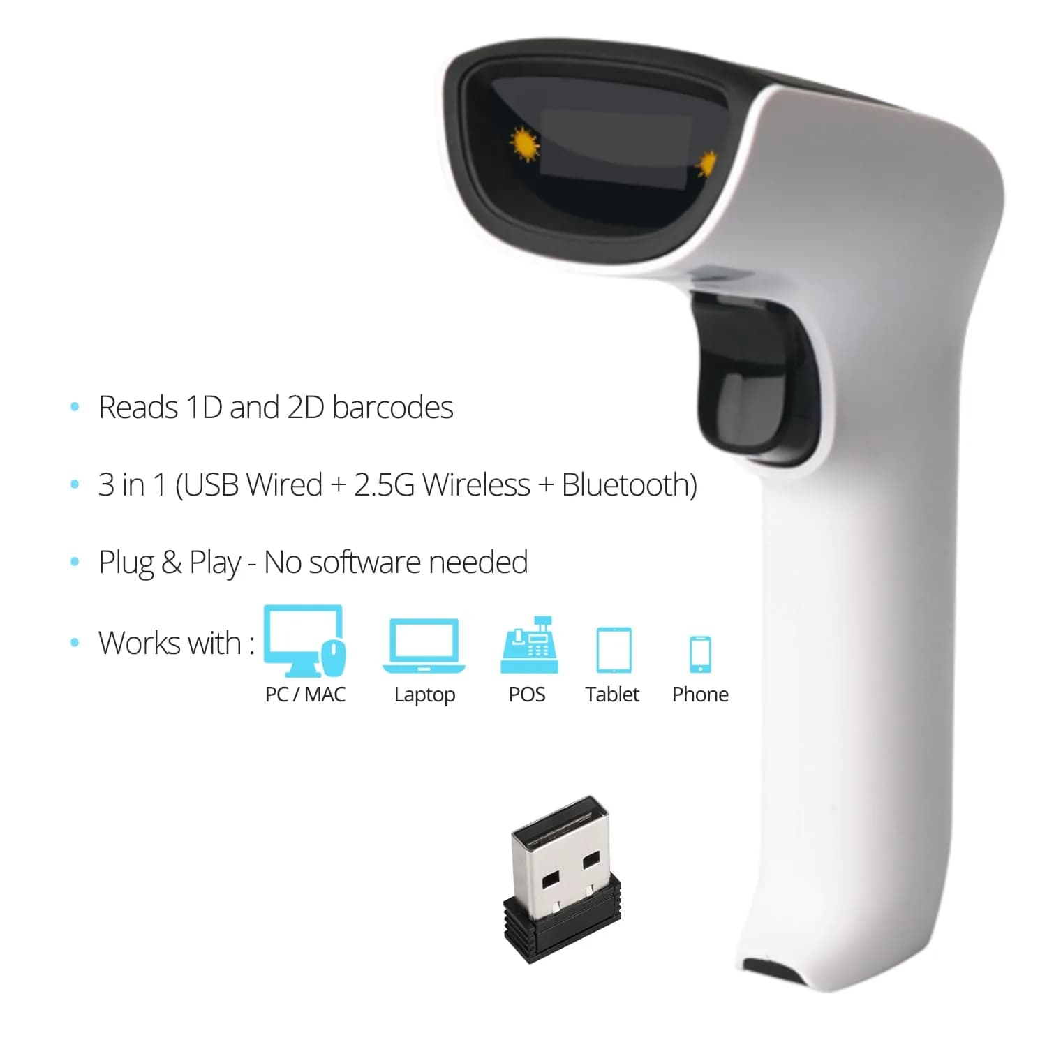 ScanAvenger Wireless Portable 1D&2D Bluetooth Barcode Scanner 8.2cm (3.25in) x 19.6cm (7.7in) x 10.5cm (4.1in) | Scans QR Codes & Inventory - view 5