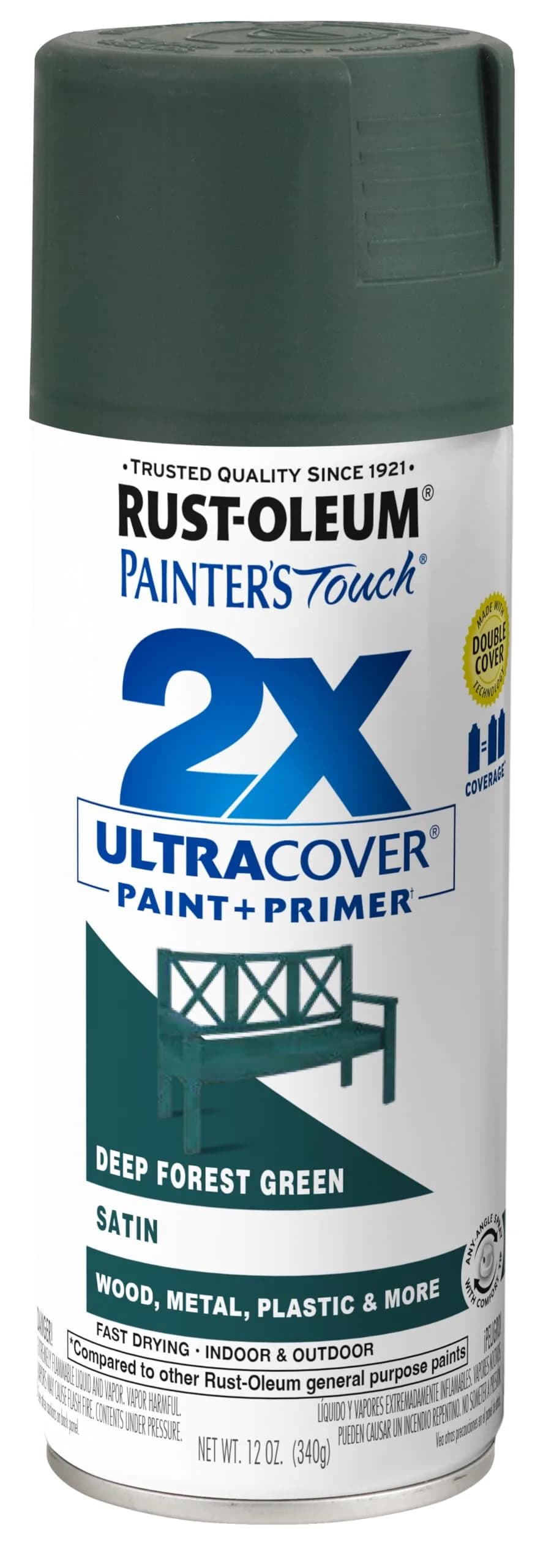 Rust-Oleum Painter's Touch 2X Satin Deep Forest Spray Paint, 12 Oz Can - main product image