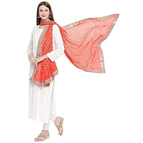 DUPATTA BAZAAR Orange Bandhini Silk Dupatta with Gotta Patti Border 240cm (86 inches) x 96.5cm (38 inches) | Traditional Ethnic Wear thumbnail 2