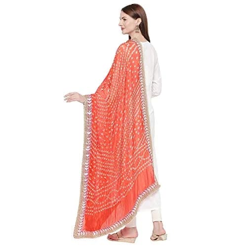 DUPATTA BAZAAR Orange Bandhini Silk Dupatta with Gotta Patti Border 240cm (86 inches) x 96.5cm (38 inches) | Traditional Ethnic Wear thumbnail 3