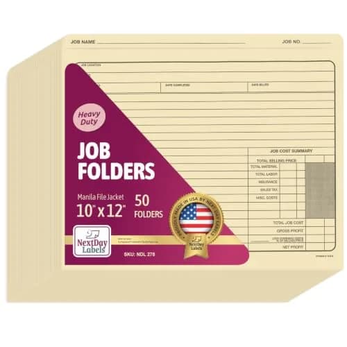 NextDayLabels Job Folders Manila File Jacket 10" x 12" | Heavyweight, Preprinted, USA Made thumbnail 1