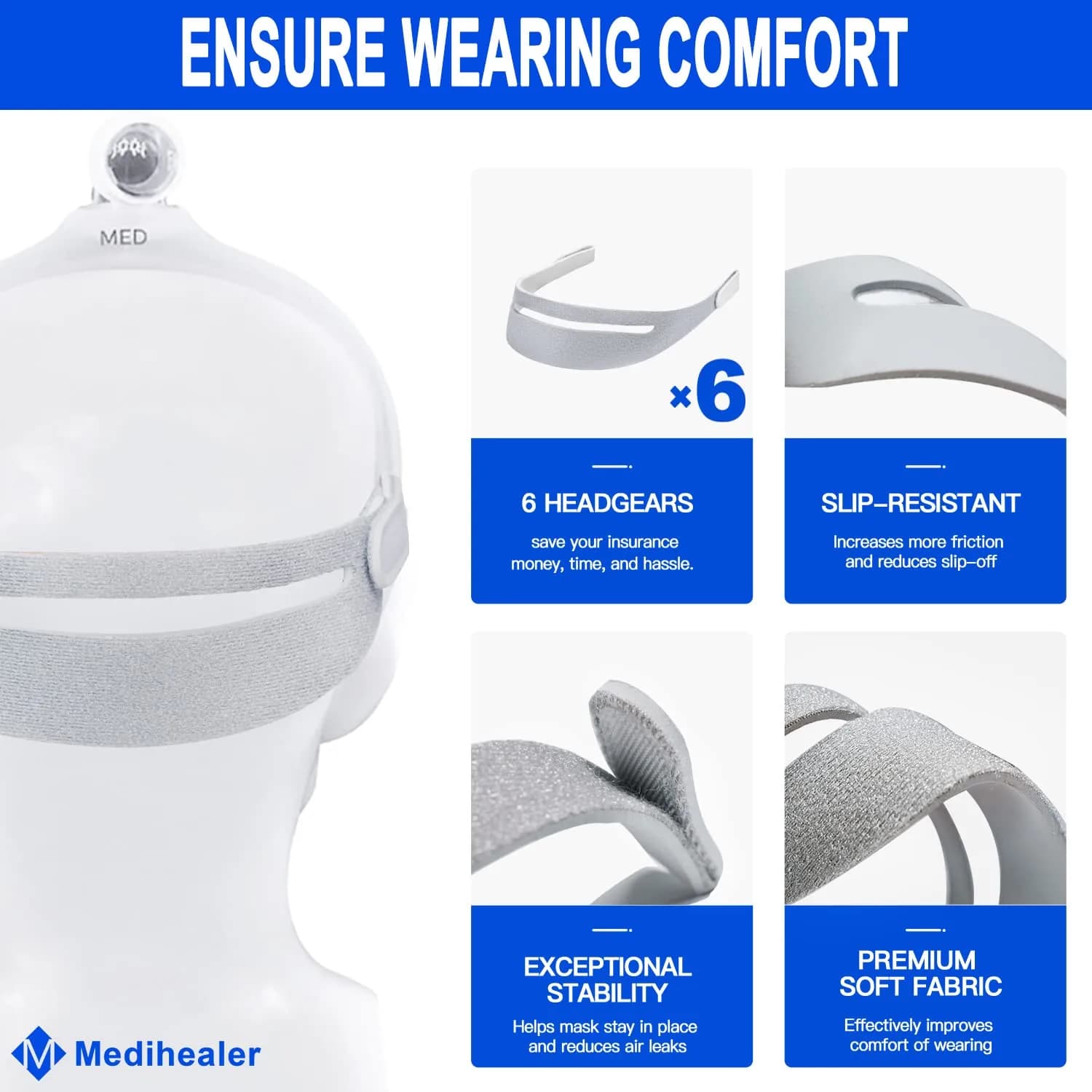 Medihealer 6 Pack Headgear Straps for DreamWear Original Version | Soft, Adjustable, Slip-Resistant CPAP Mask Fit - view 2