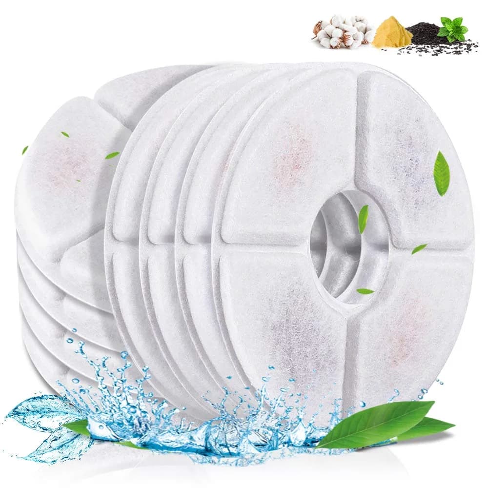 Comsmart Pet Fountain Replacement Filters 8 Pack | Triple Filtration System for 2.4L Fountains — White