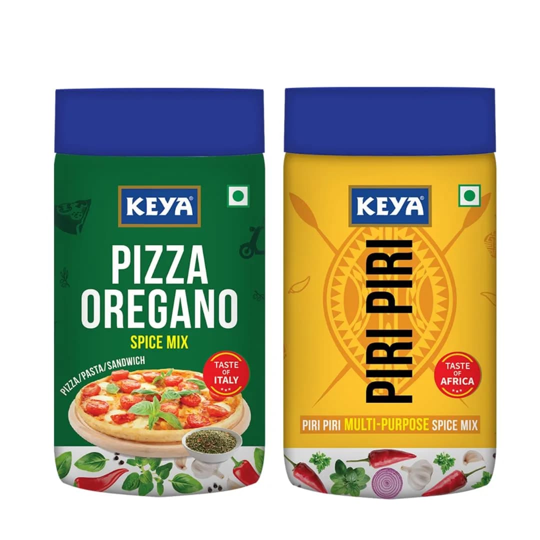 Keya Pizza Oregano (70g) & Piri Piri Seasoning (85g) Combo Pack | Italian & Tangy Flavor Boost — 6.