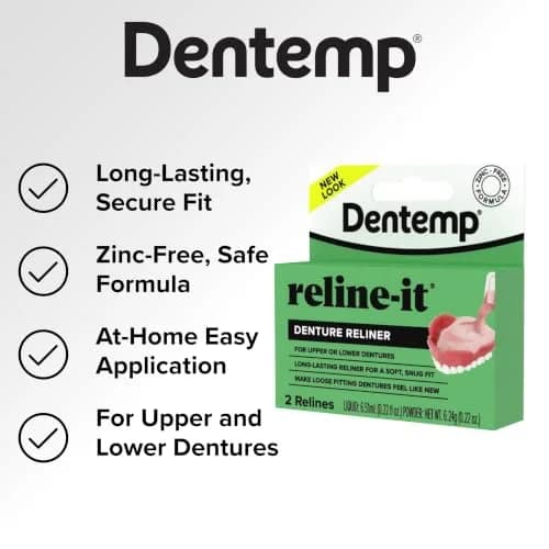 Dentemp Reline-It Denture Reline Kit Advanced Formula 2 Count (Pack of 1) | Custom Fit for Upper & Lower Dentures thumbnail 6