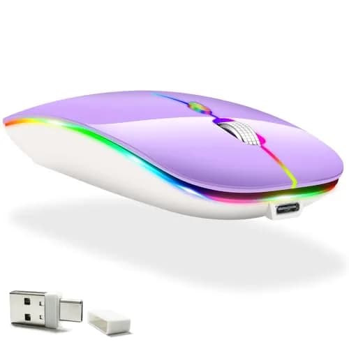 KLO Rechargeable Bluetooth 5.2/3.0/Type-C/USB-2.4G Mouse for MacBook/iPad, Wireless Mouse for Laptop/PC (Purple) thumbnail 1